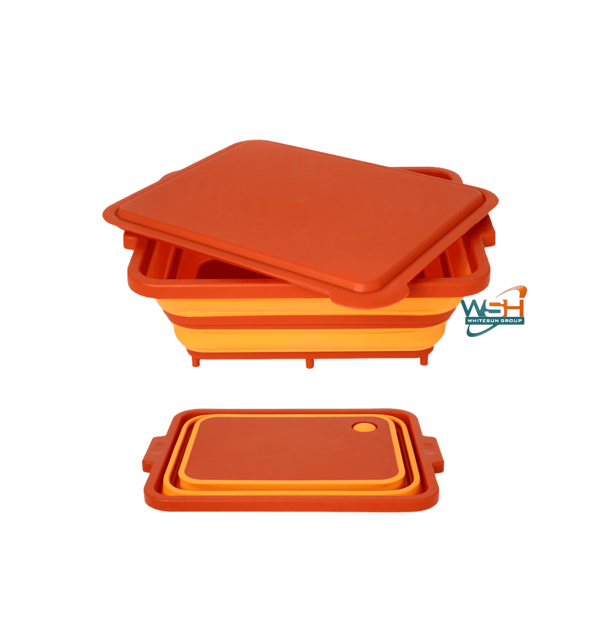 Muti-fuction C&E Kitchenware Collapsible Cutting Board and Washing Basket - Portable Washing Storage Basket Veggies Fruits Food Grade Camping Sink with Draining Plug - Camping Essentials (Red_Yellow stripped)